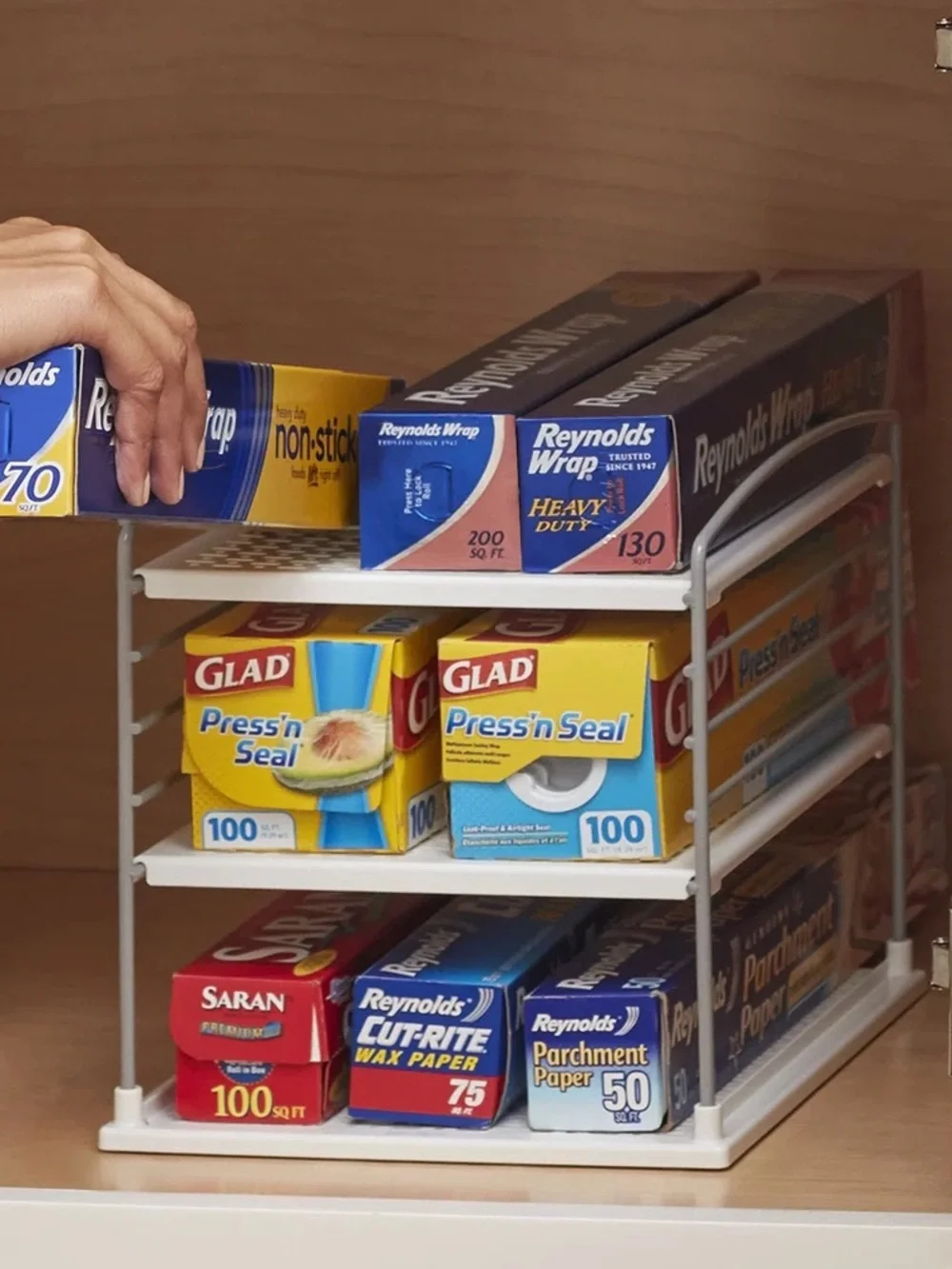 YouCopia UpSpace Pantry Box Organizer for Foil Wrap and Kitchen Cabinet Storage